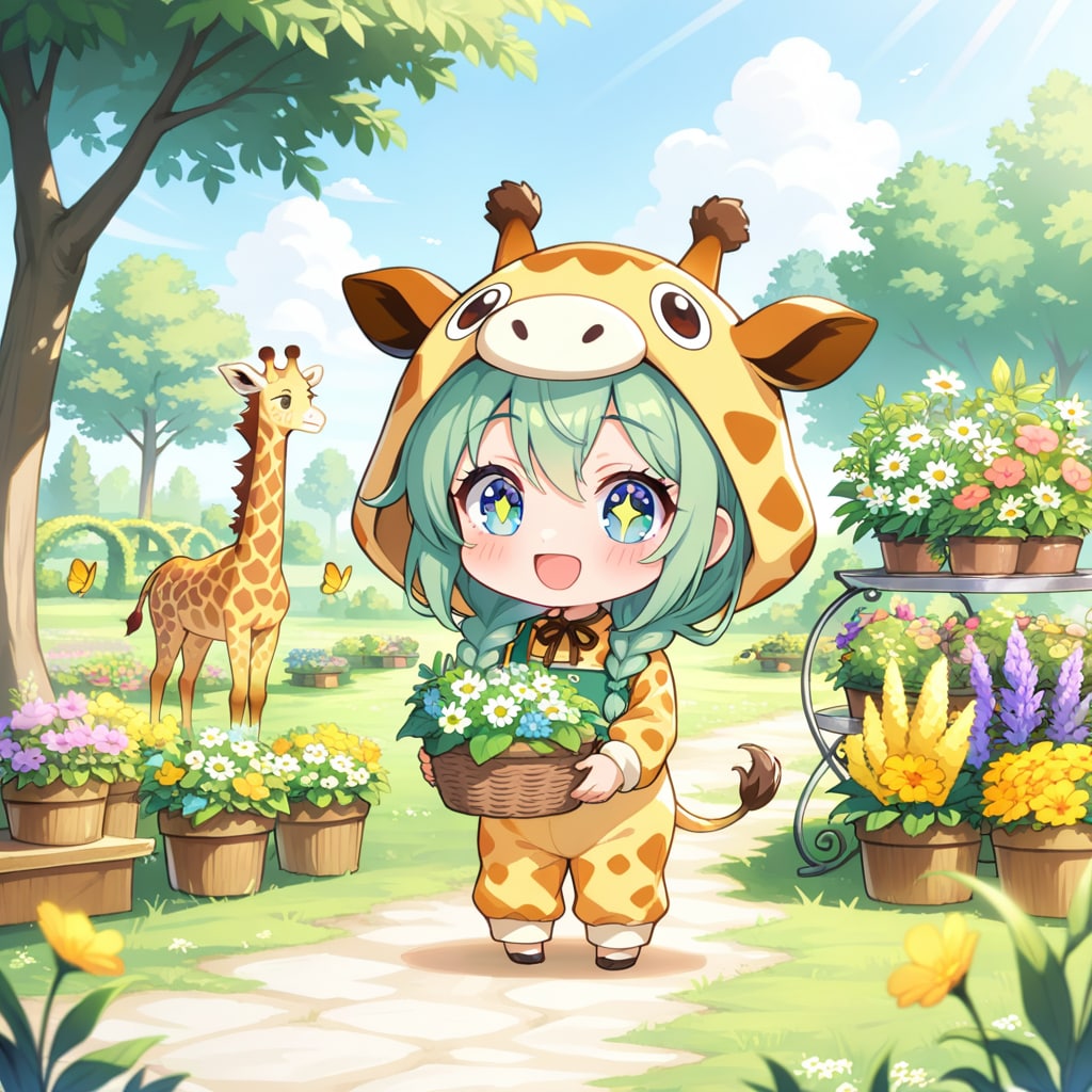 ハーブ園のキリン着ぐるみちび子ちゃん