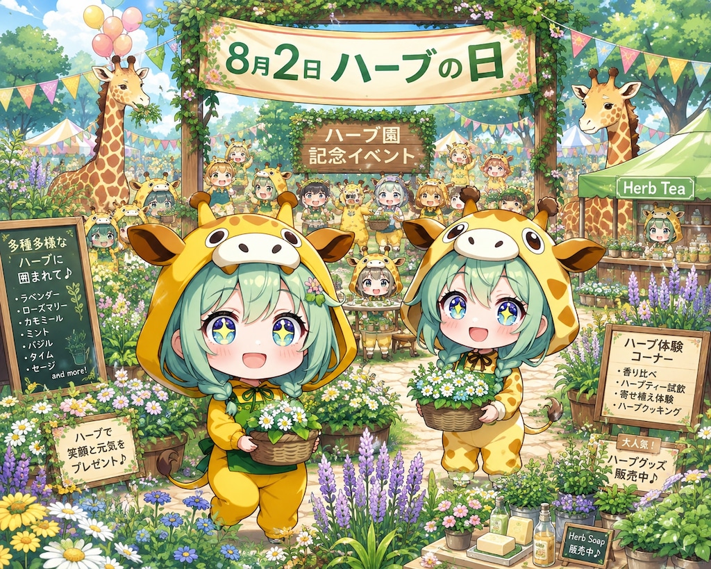 ハーブ園のキリン着ぐるみちび子ちゃん