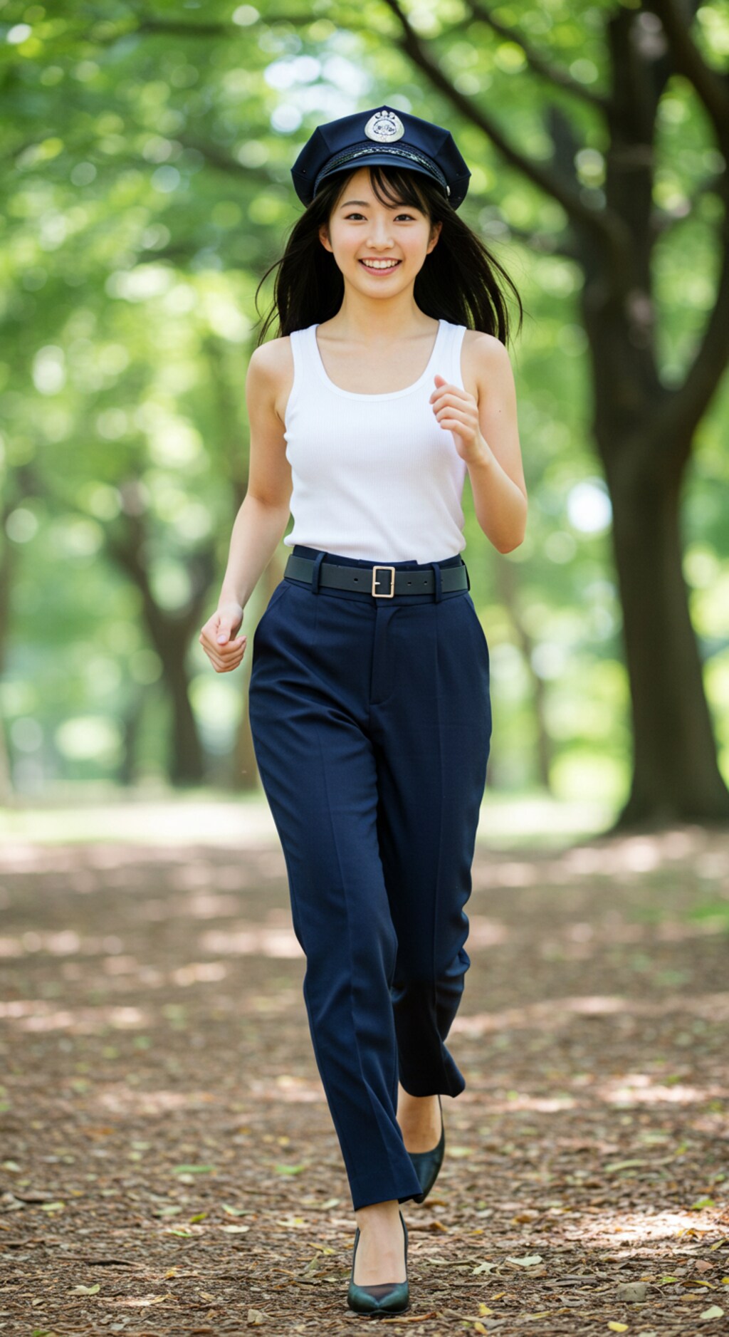 リアルかっこかわいい婦警の公園ランニング