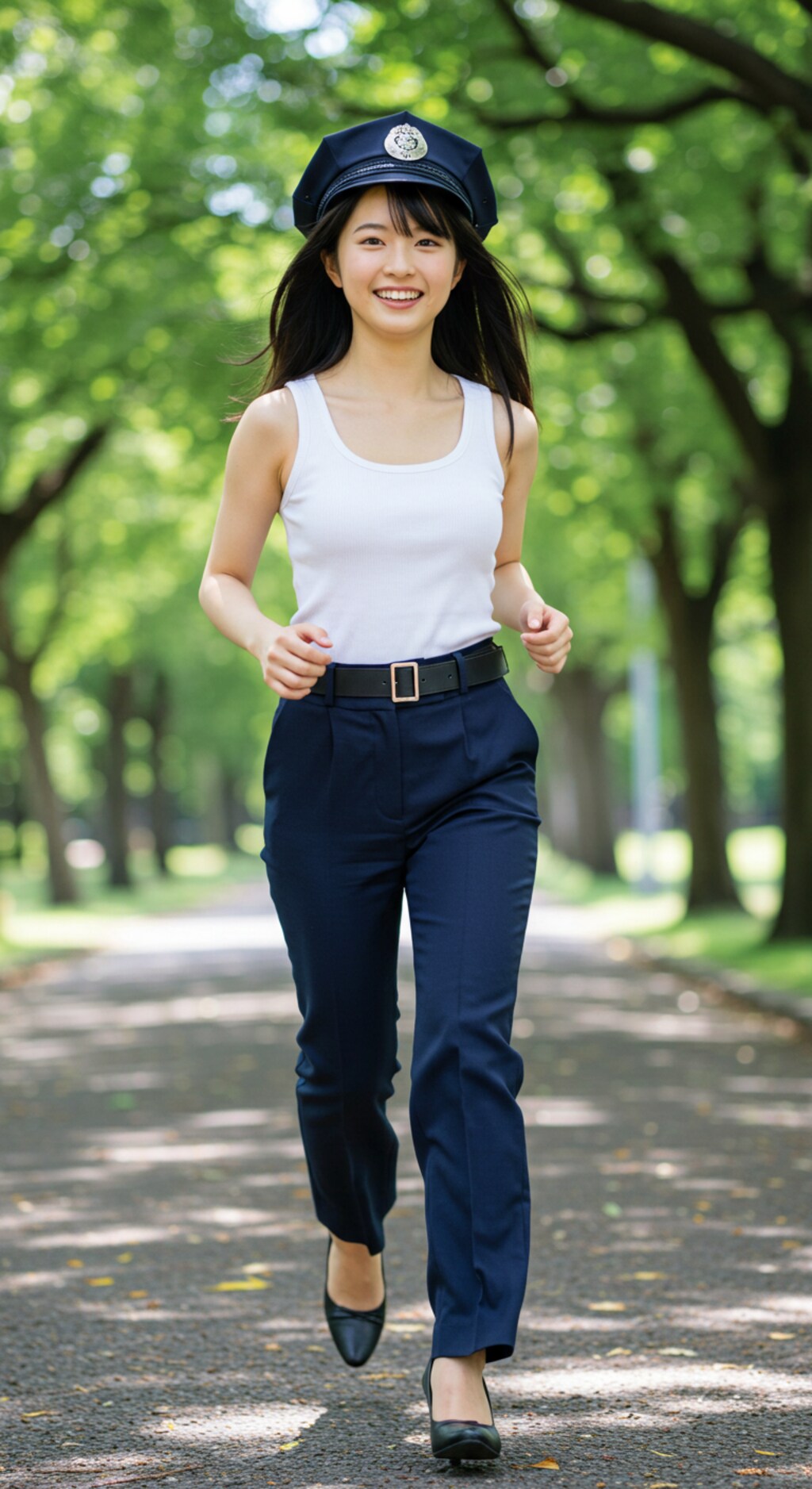 リアルかっこかわいい婦警の公園ランニング