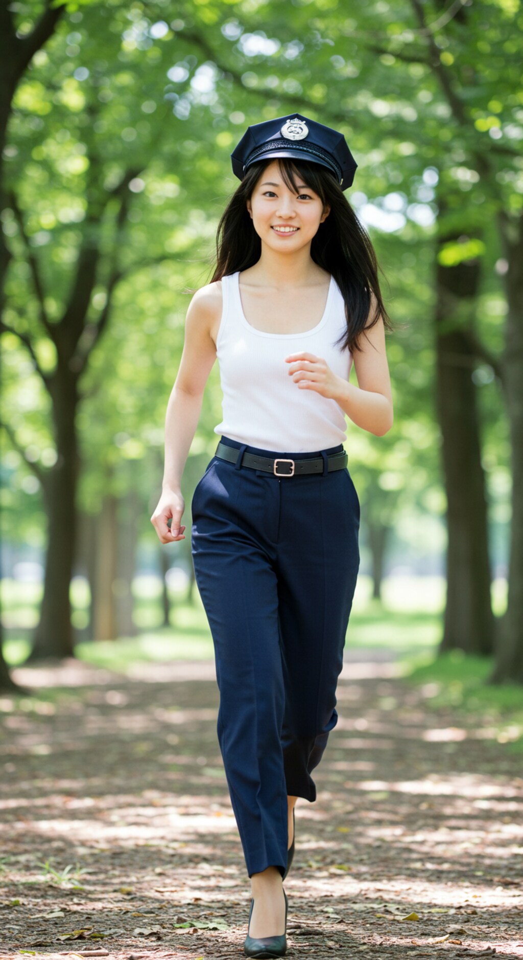 リアルかっこかわいい婦警の公園ランニング