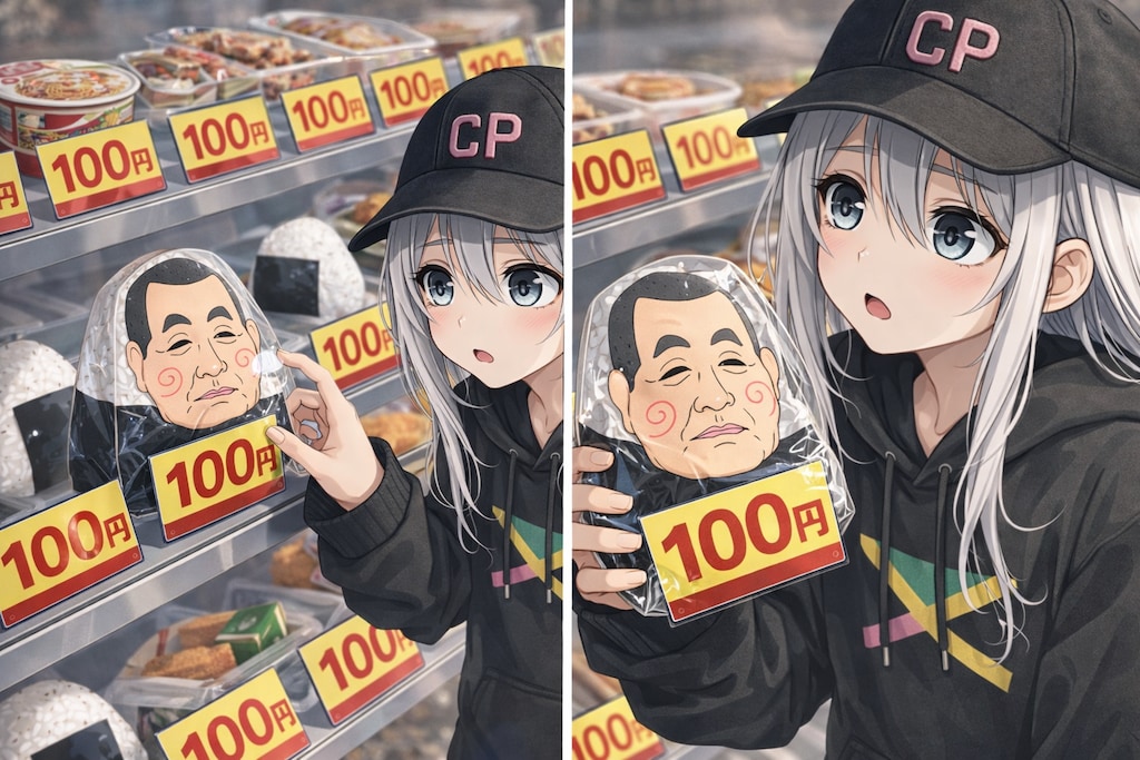 100円のおじさんの握ったおにぎりと100円の浜田