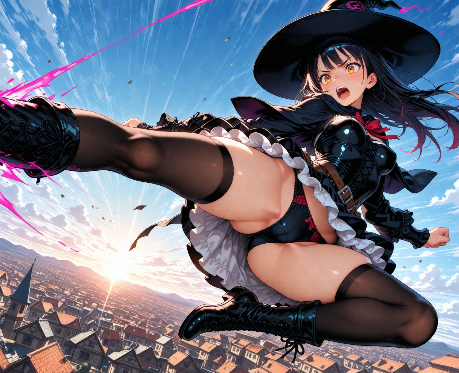 黒魔法少女・上空飛び蹴り
