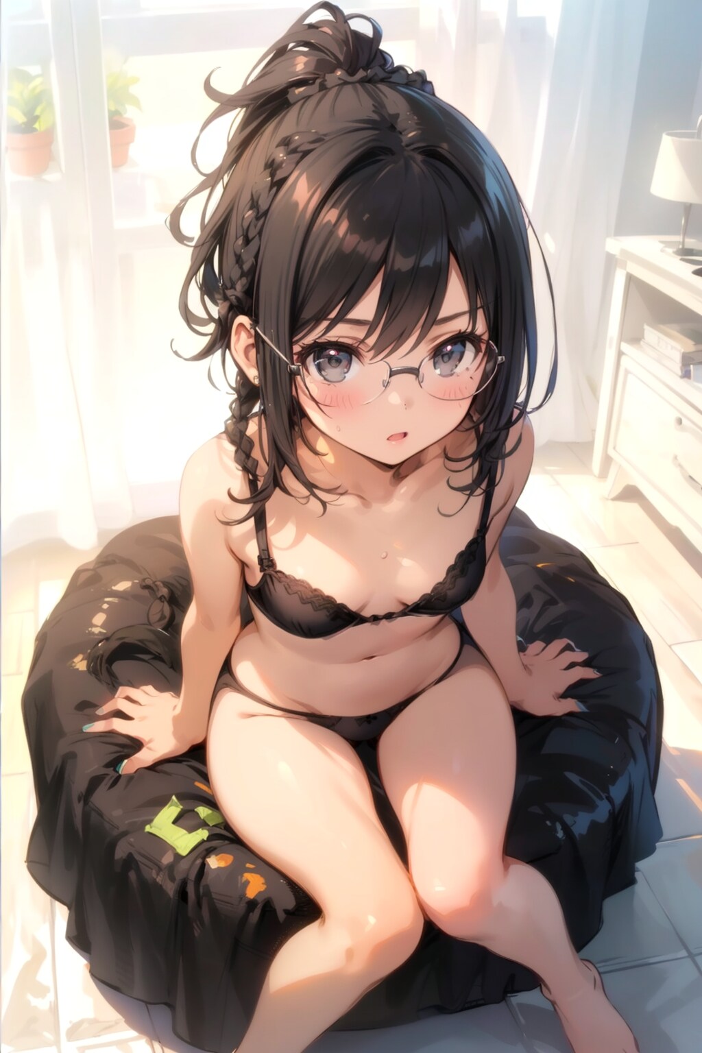 下着の眼鏡っ娘