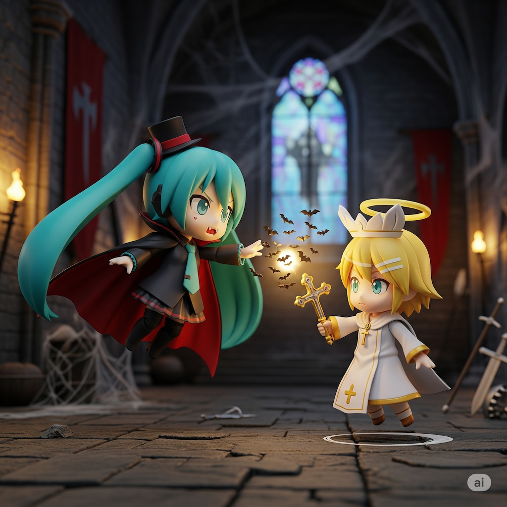 ミクちゃんとリンちゃんの光と闇の戦い