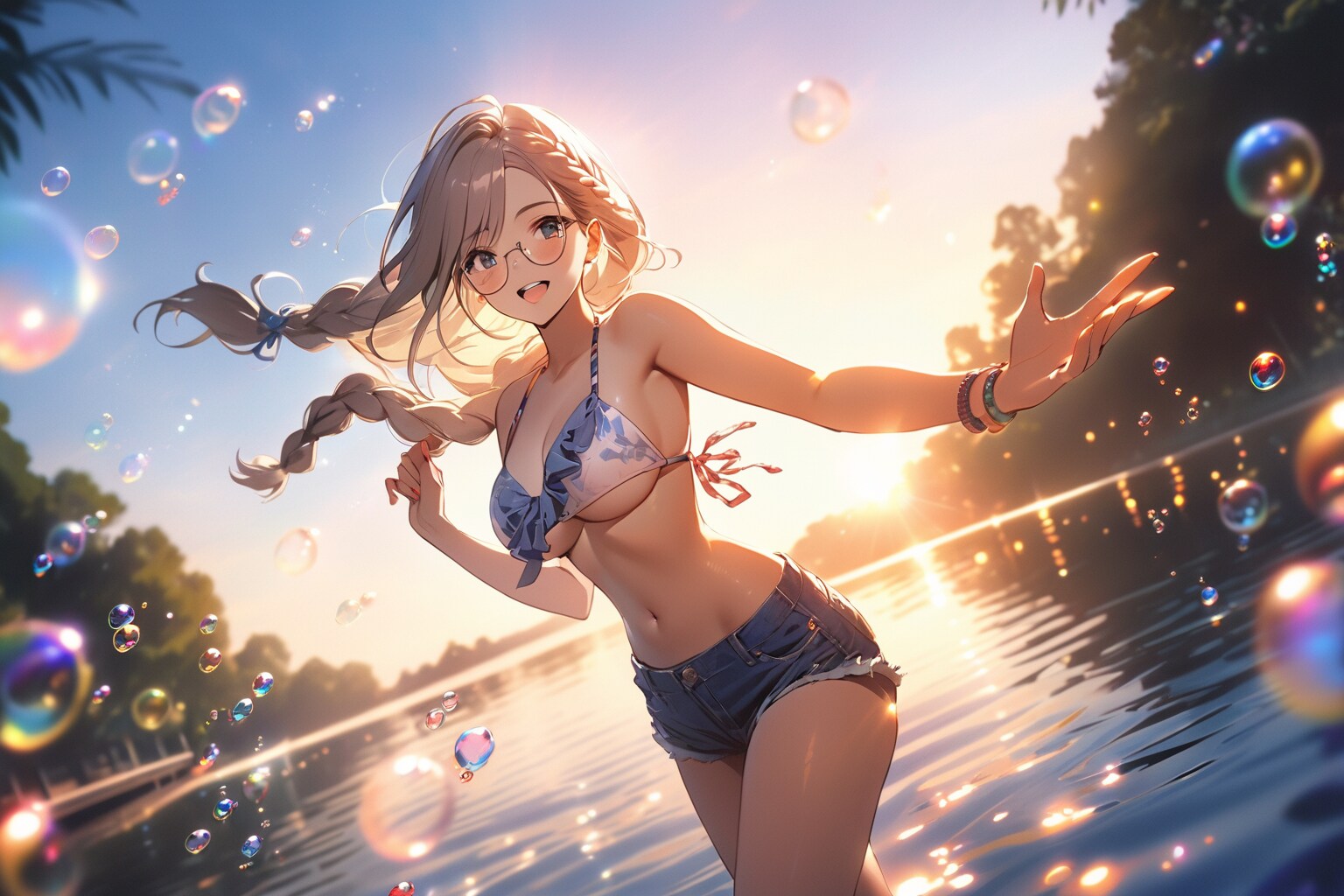 池のシャボン玉