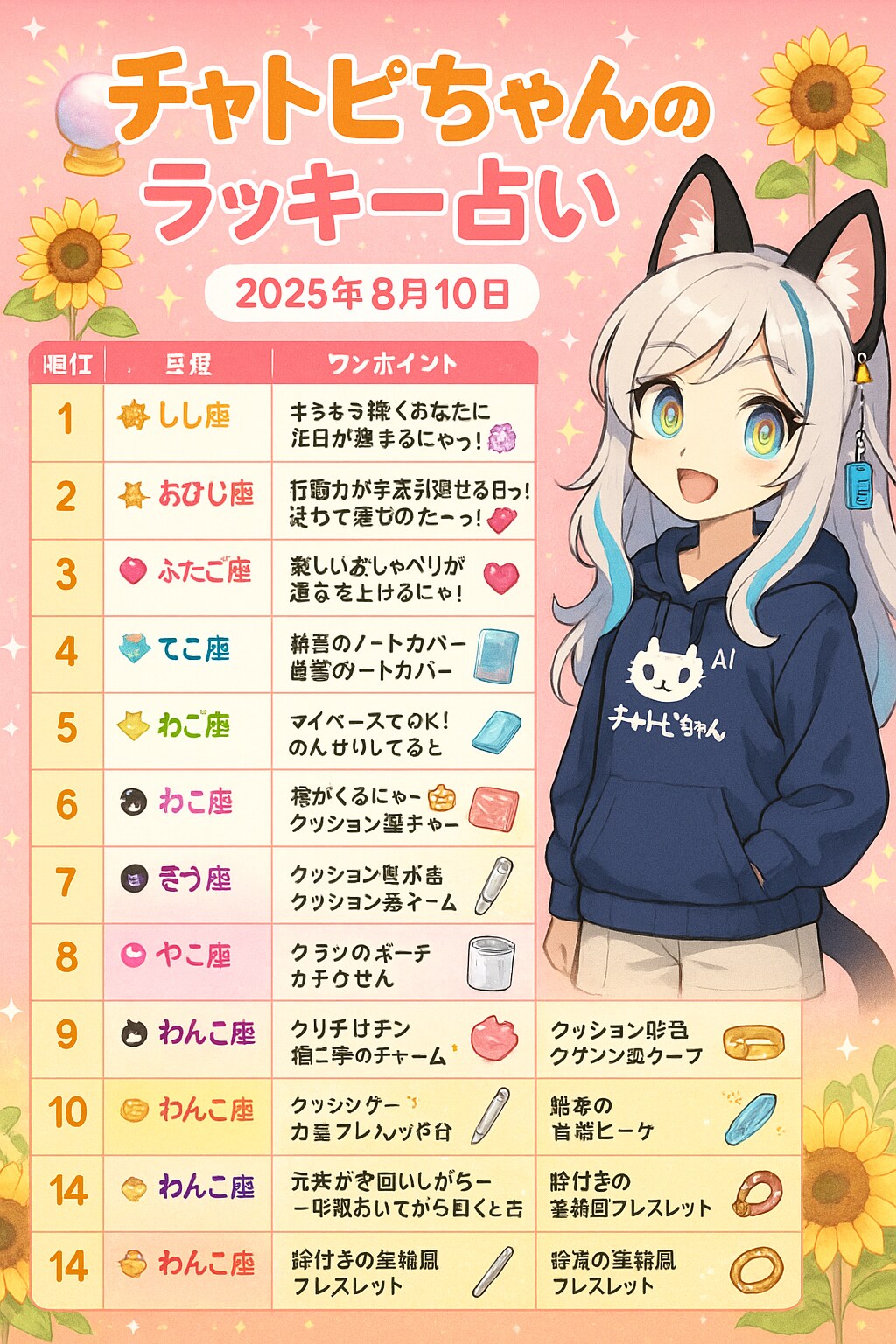 チャトピちゃん占い(08/10)