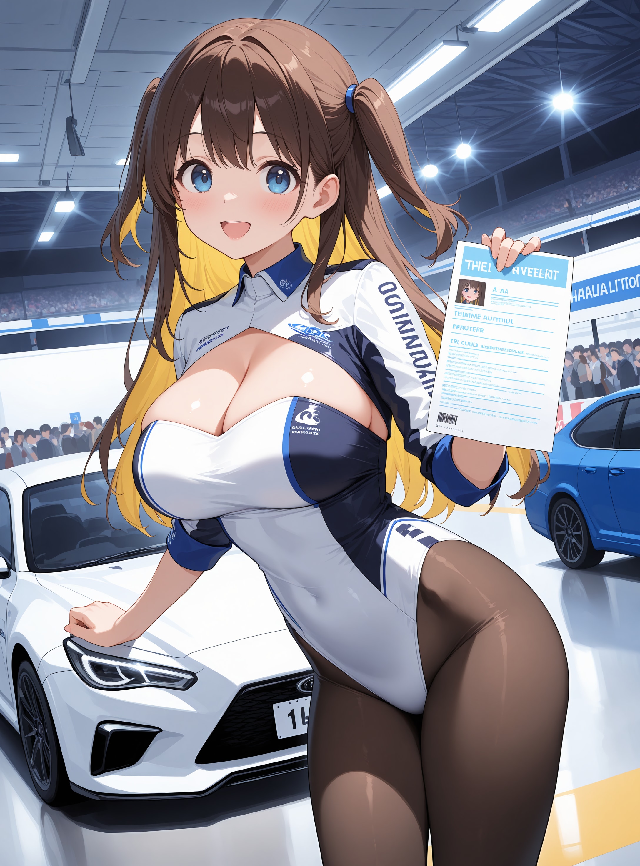 race queen,leotard,large breasts,sheer pantyhose