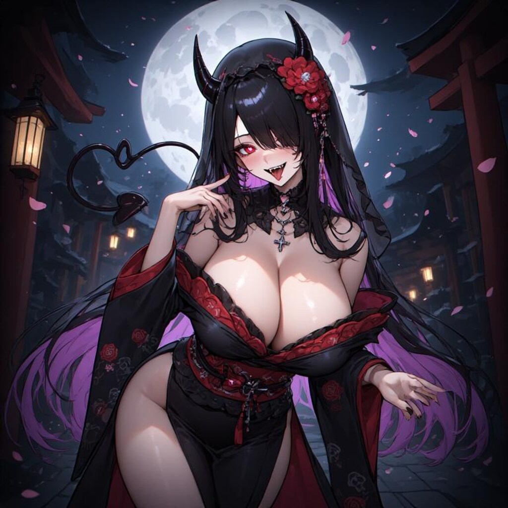ゴシック系ファッション黒髪とオレンジ髪