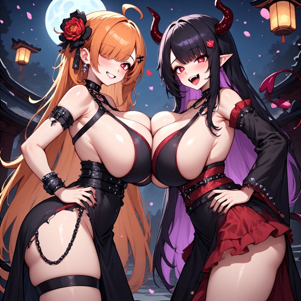 ゴシック系ファッション黒髪とオレンジ髪