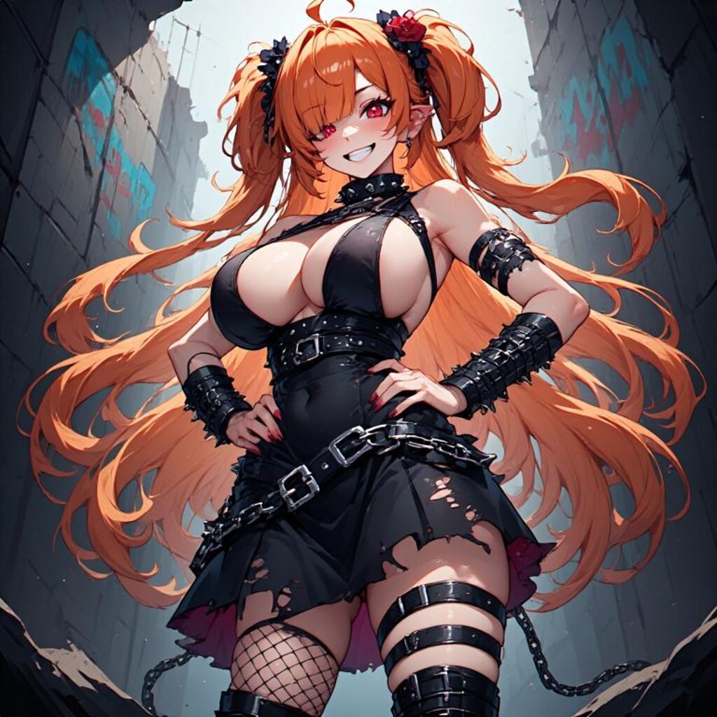 ゴシック系ファッション黒髪とオレンジ髪