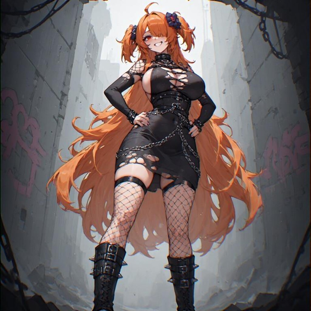 ゴシック系ファッション黒髪とオレンジ髪