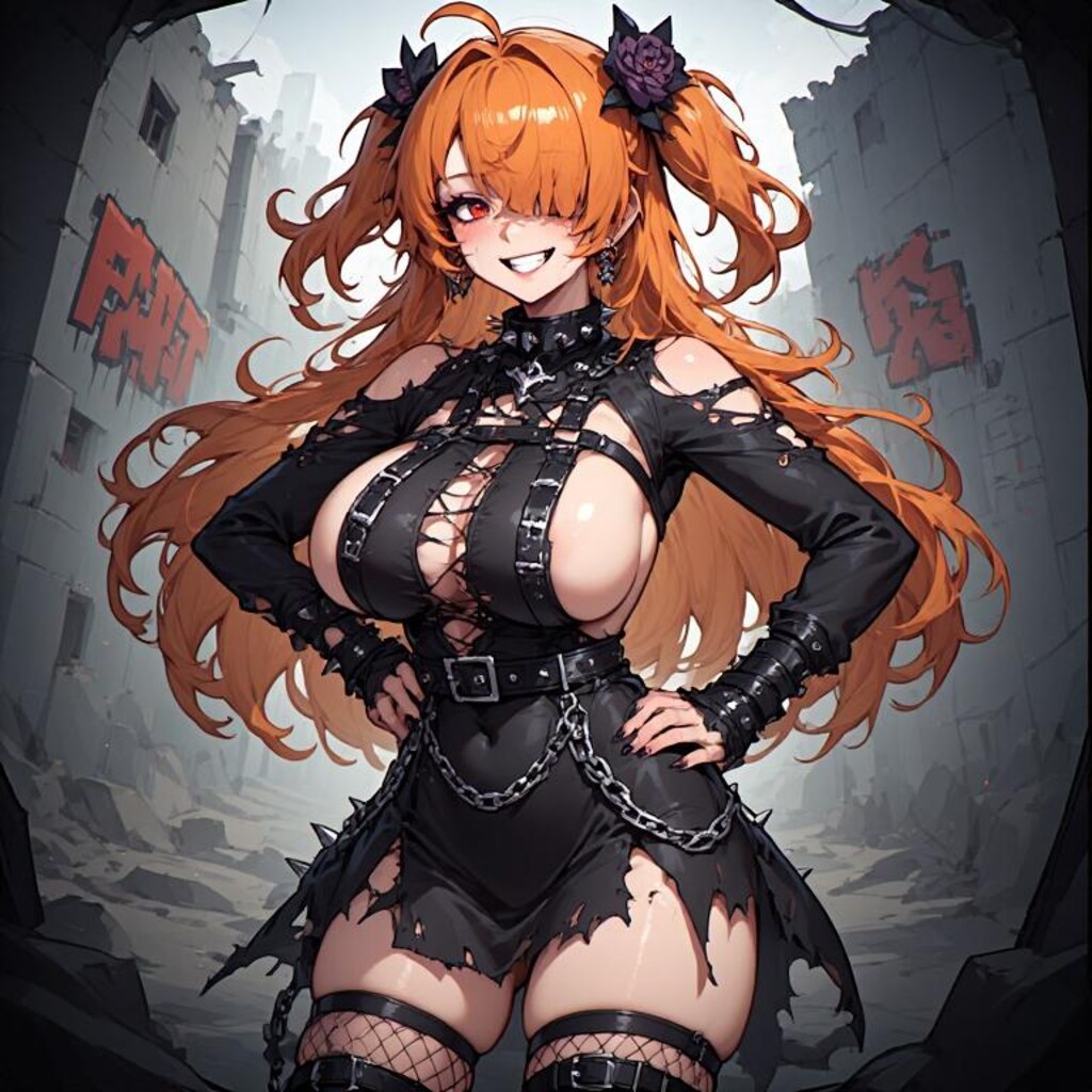 ゴシック系ファッション黒髪とオレンジ髪