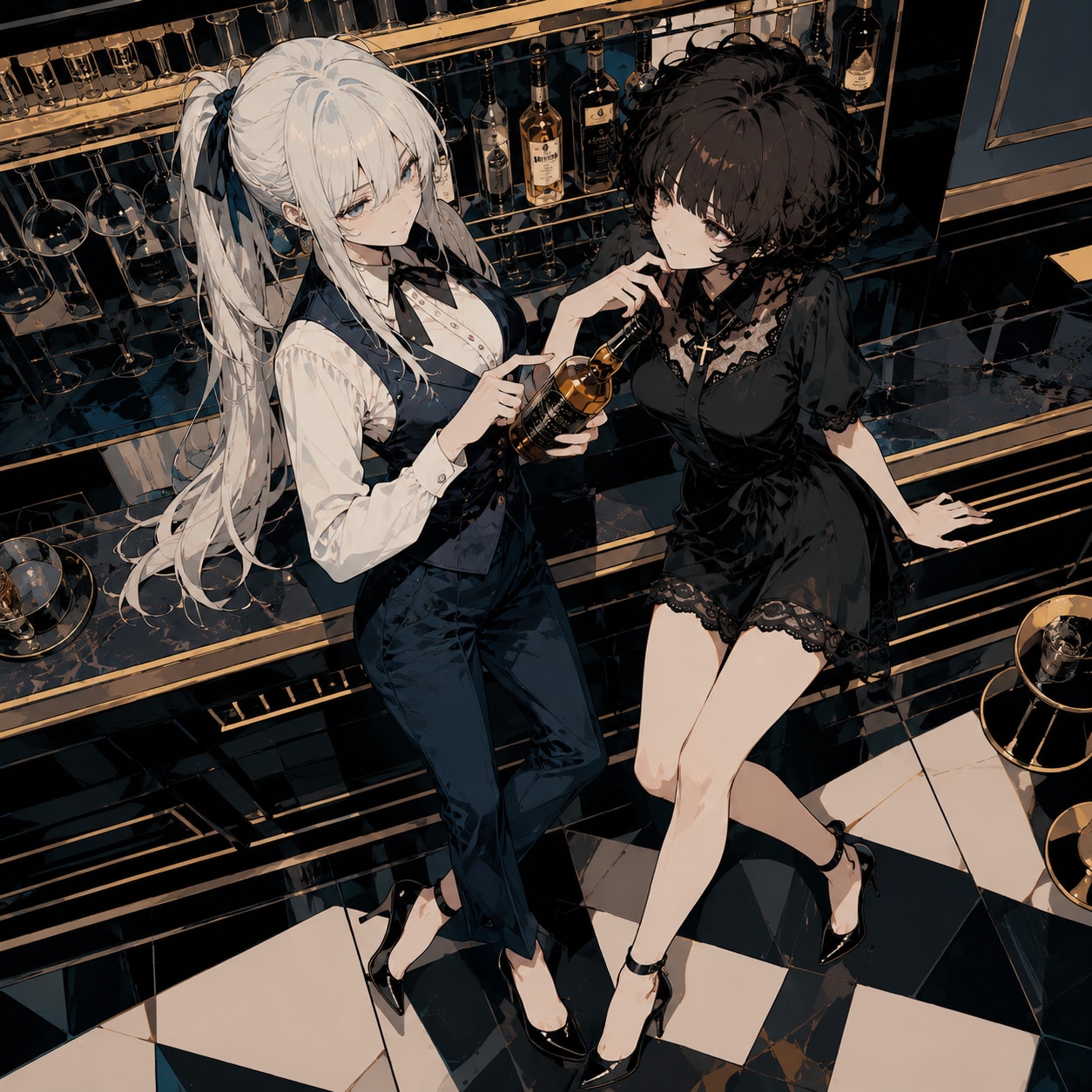 お姉さまにお酒の事を学ぶ女性 | の人気AIイラスト・グラビア