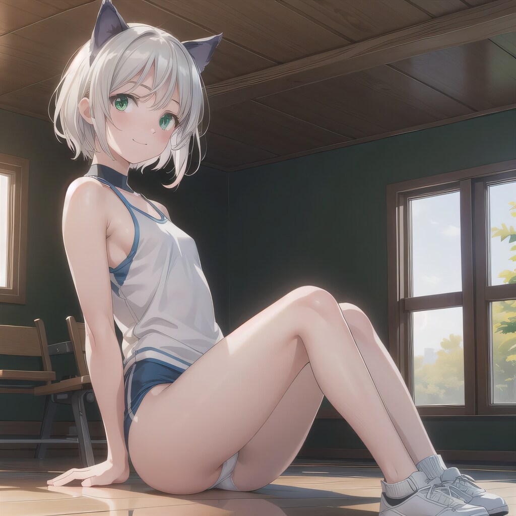 銀髪ボブでＴシャツの少女