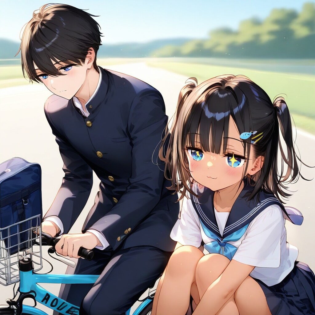 自転車に二人乗りするこなつちゃん