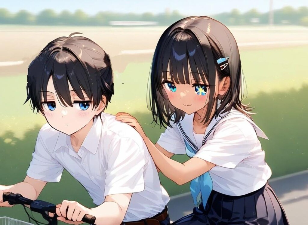 自転車に二人乗りするこなつちゃん