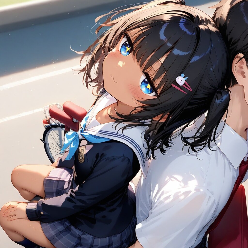 自転車に二人乗りするこなつちゃん