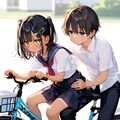 自転車に二人乗りするこなつちゃん 2枚目