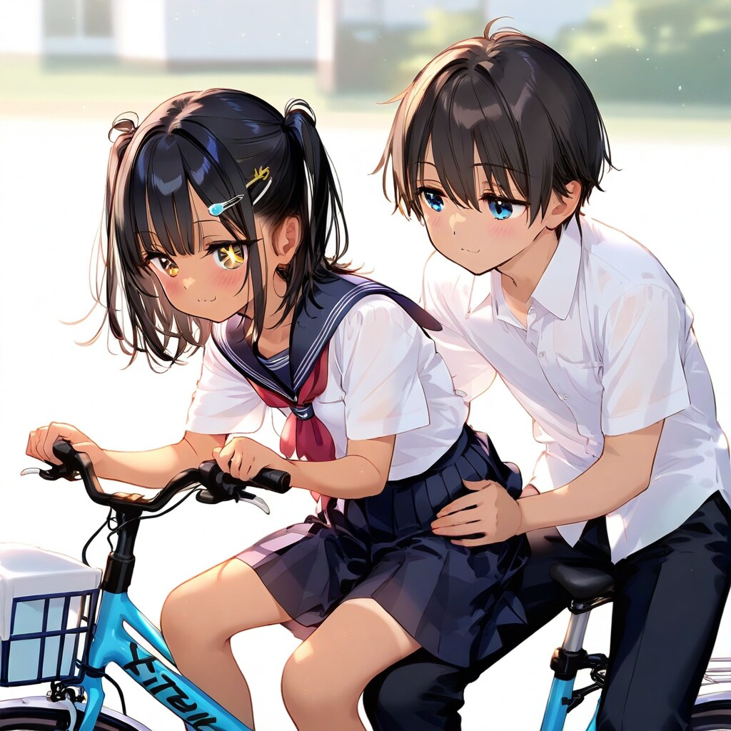 自転車に二人乗りするこなつちゃん