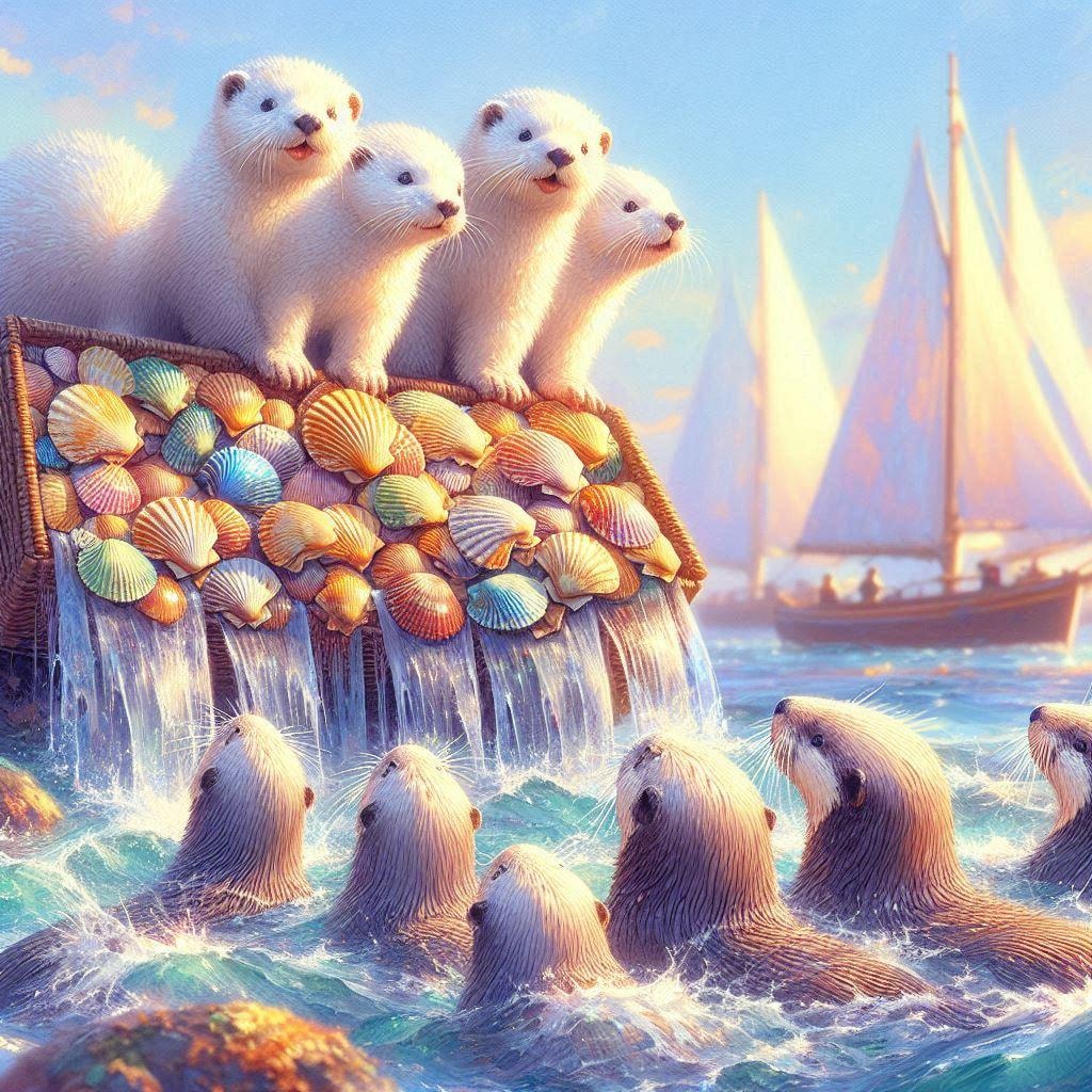 貝を買う白ラッコ