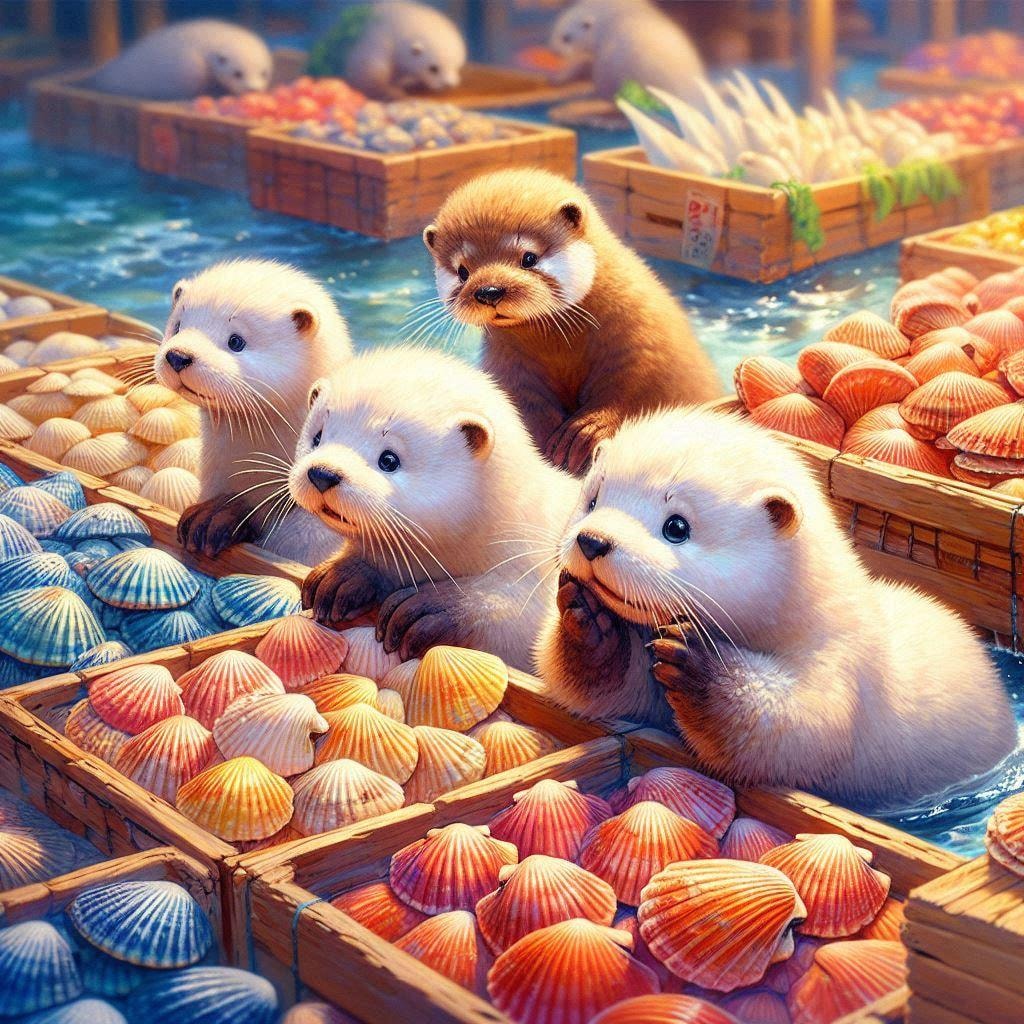 貝を買う白ラッコ