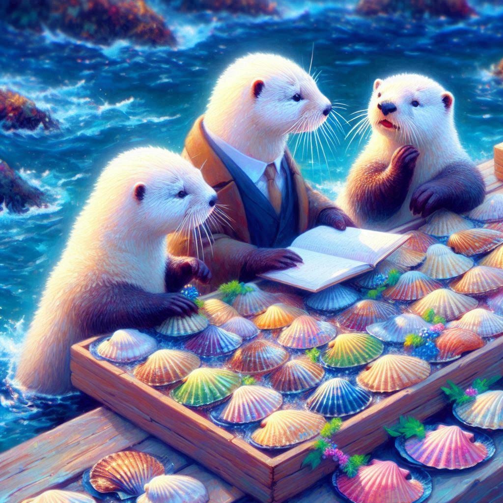 貝を買う白ラッコ