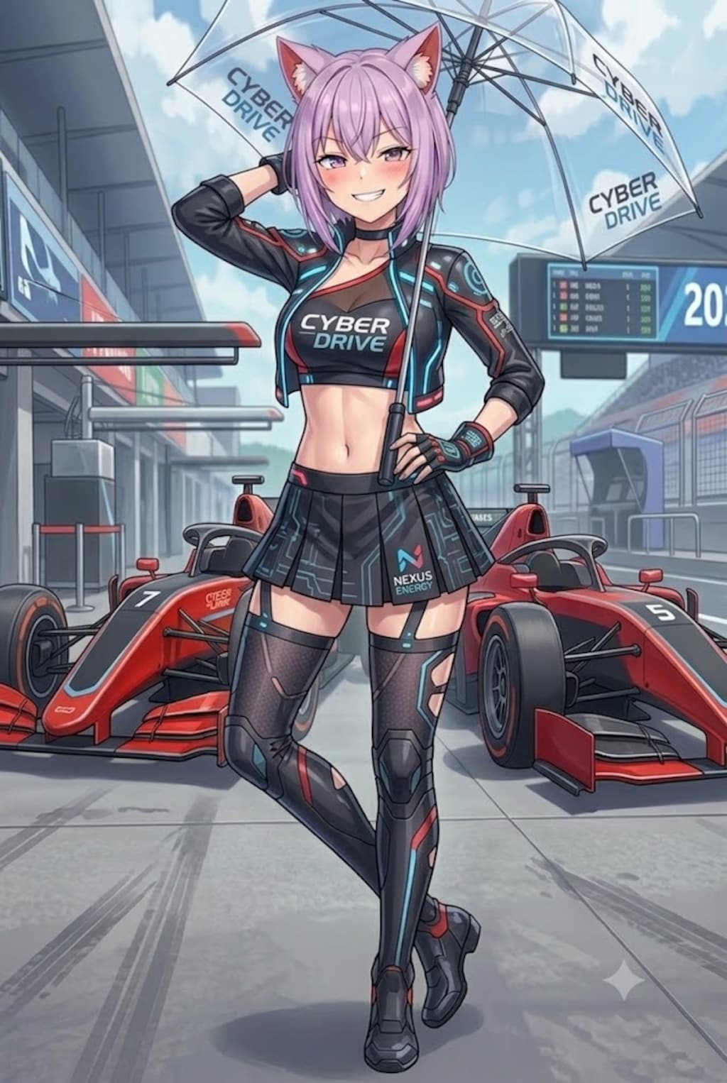 パラソルを持つレースアンバサダーのシス