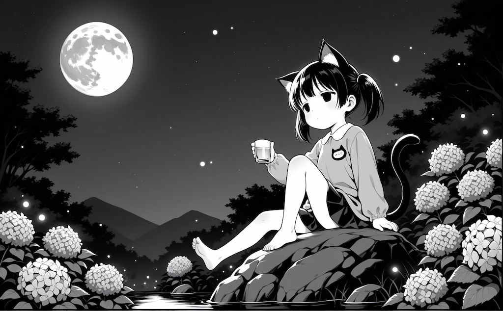 岩上の月見酒