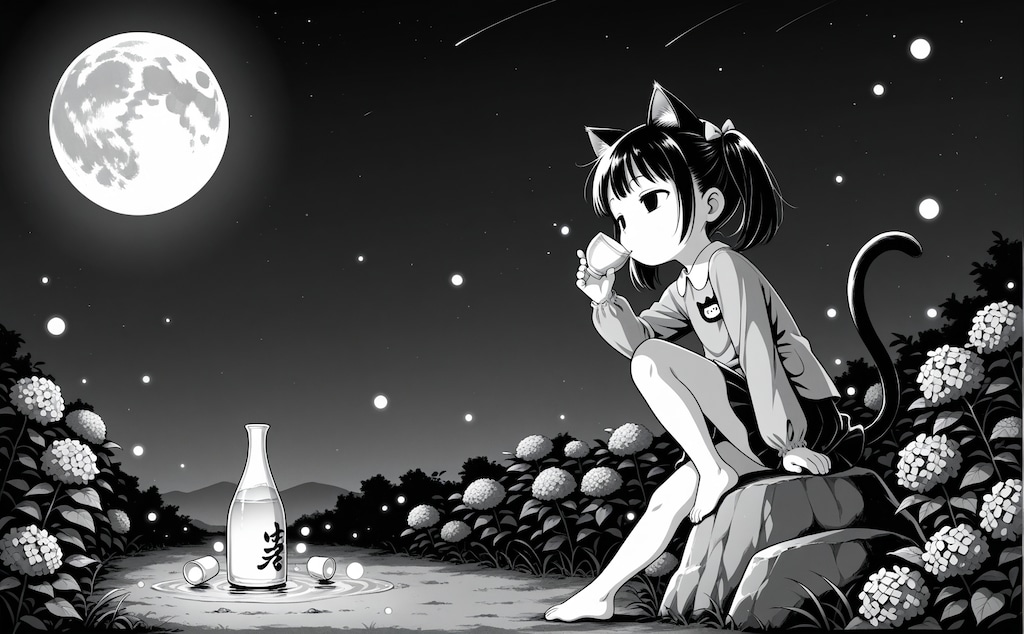 岩上の月見酒