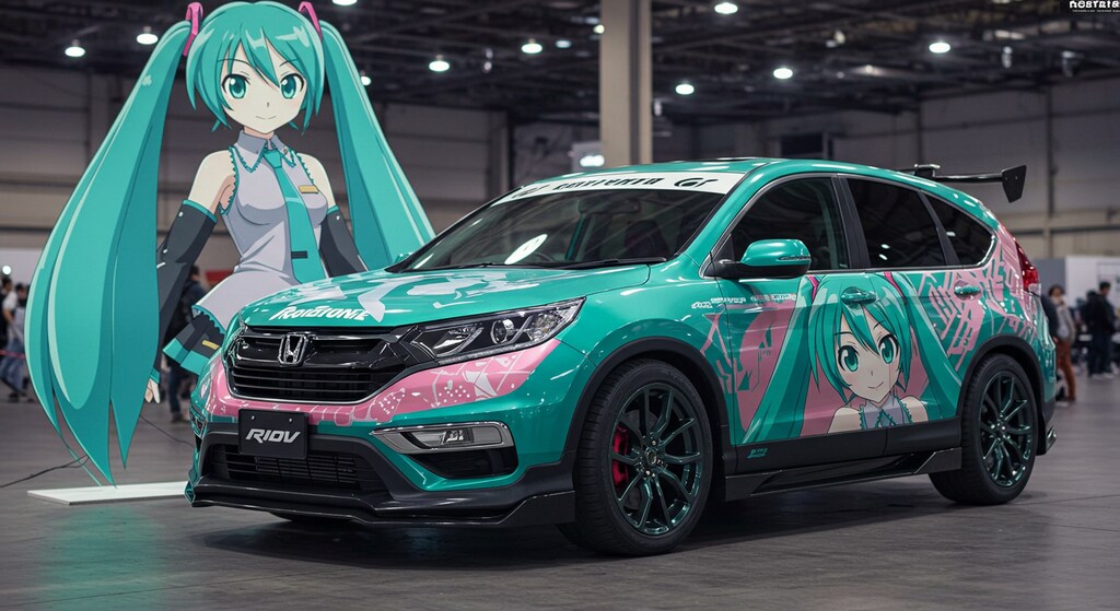 初音ミクと初音ミク痛車CR-V