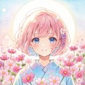 コスモスと浴衣の少女 2枚目