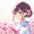 コスモスと浴衣の少女 3枚目