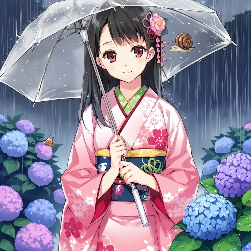 着物と紫陽花 | の人気AIイラスト・グラビア