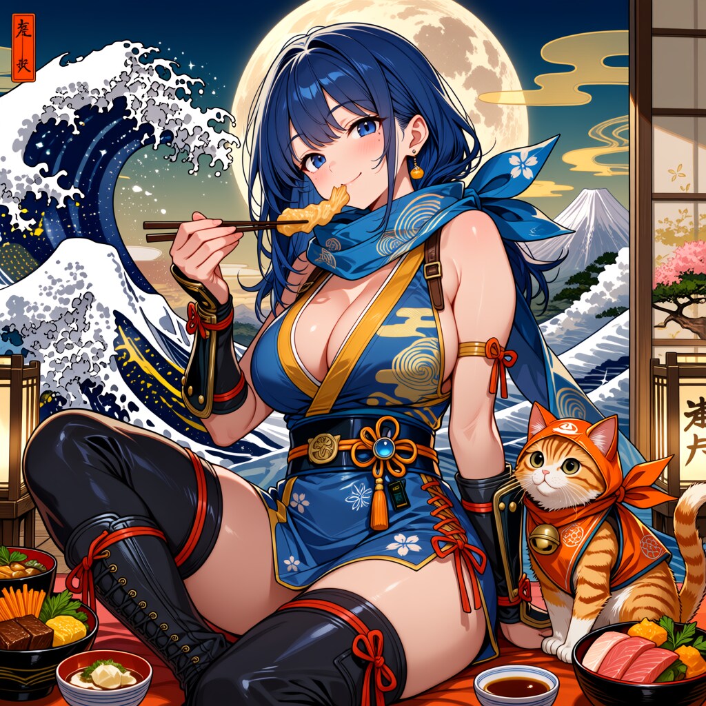 月夜の芸術グルメ！くノ一あい、いただきます！ | の人気AIイラスト・グラビア