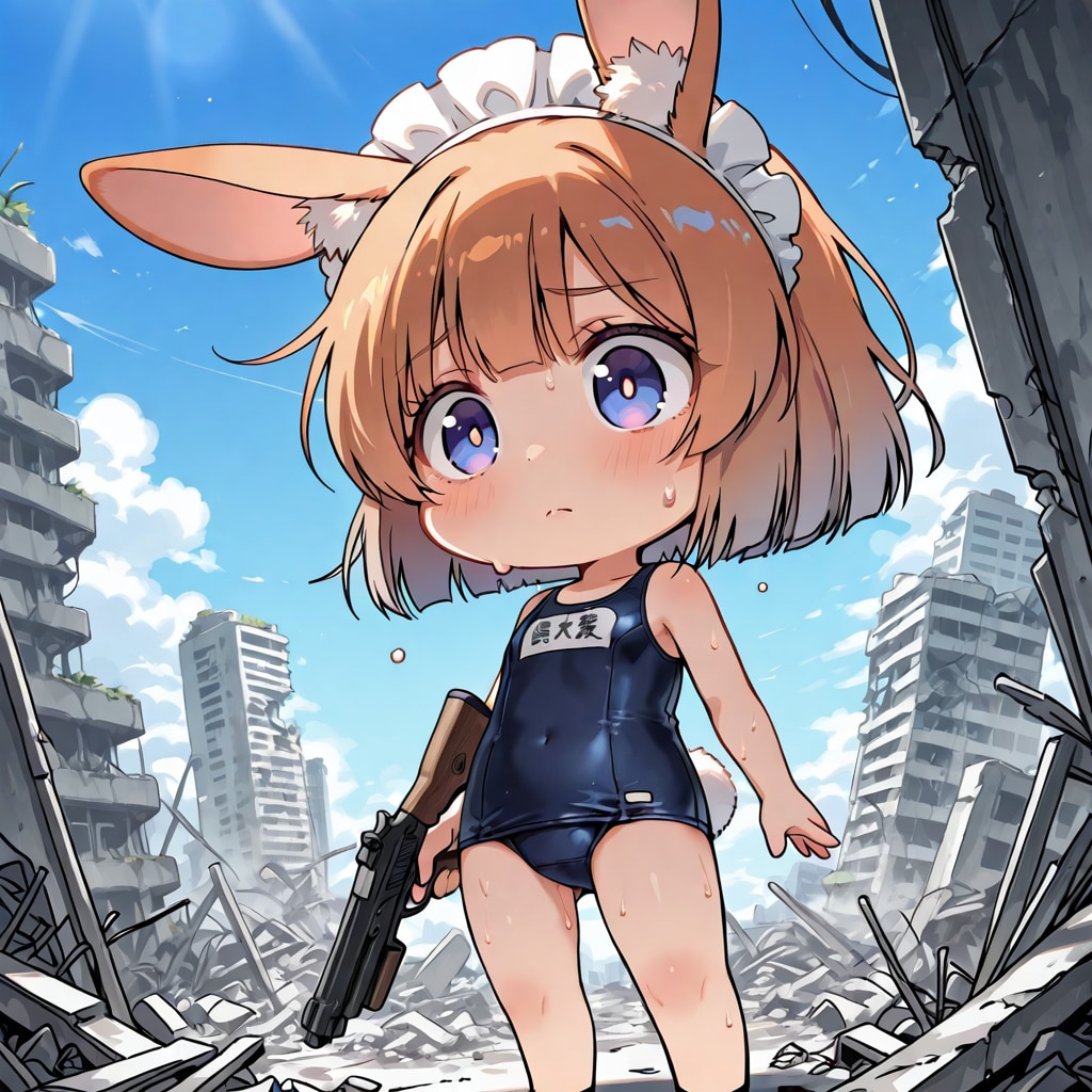 週末都市のスク水バニーメイド