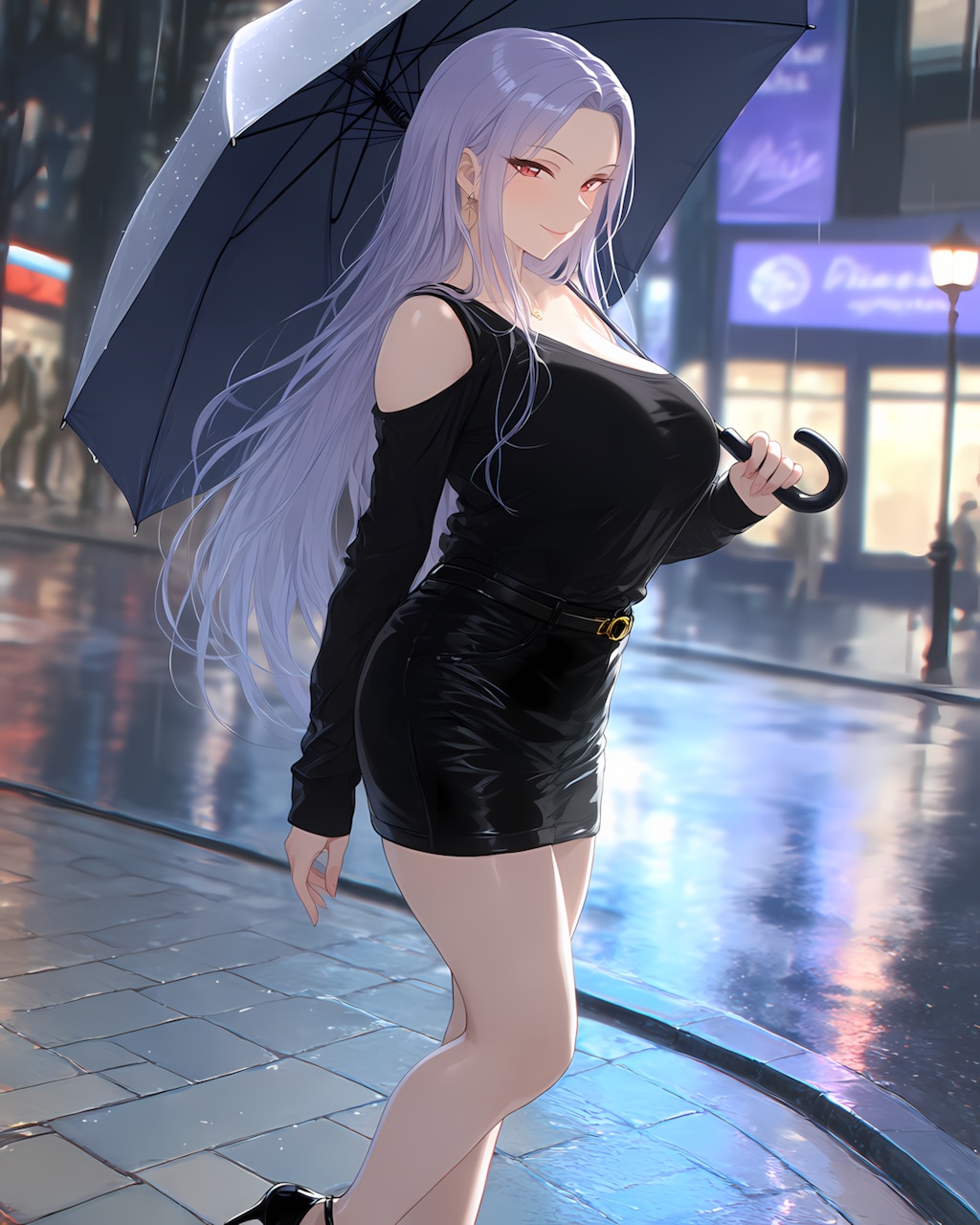雨の夜、あなたを待つ駅前で傘の花☂️✨