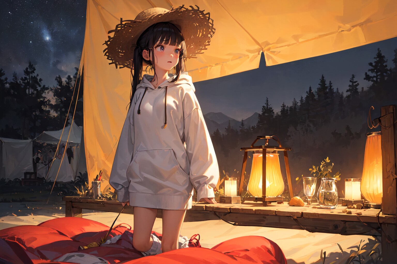 キャンプに来た黒髪ちゃん