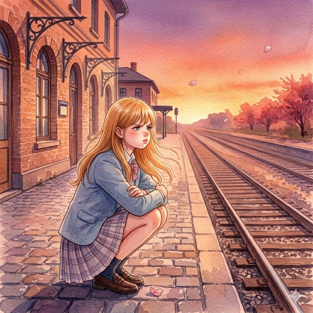 駅で待つ金髪ちゃん