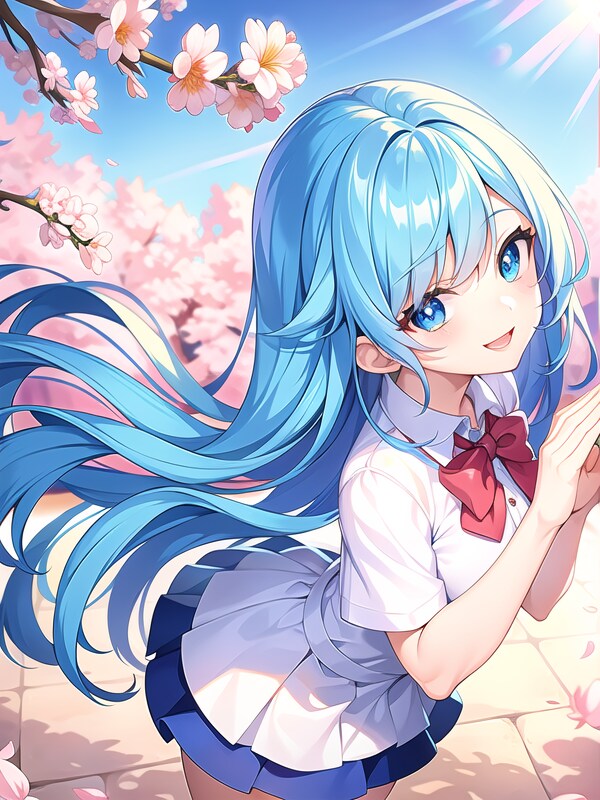 桜と可愛い女の子