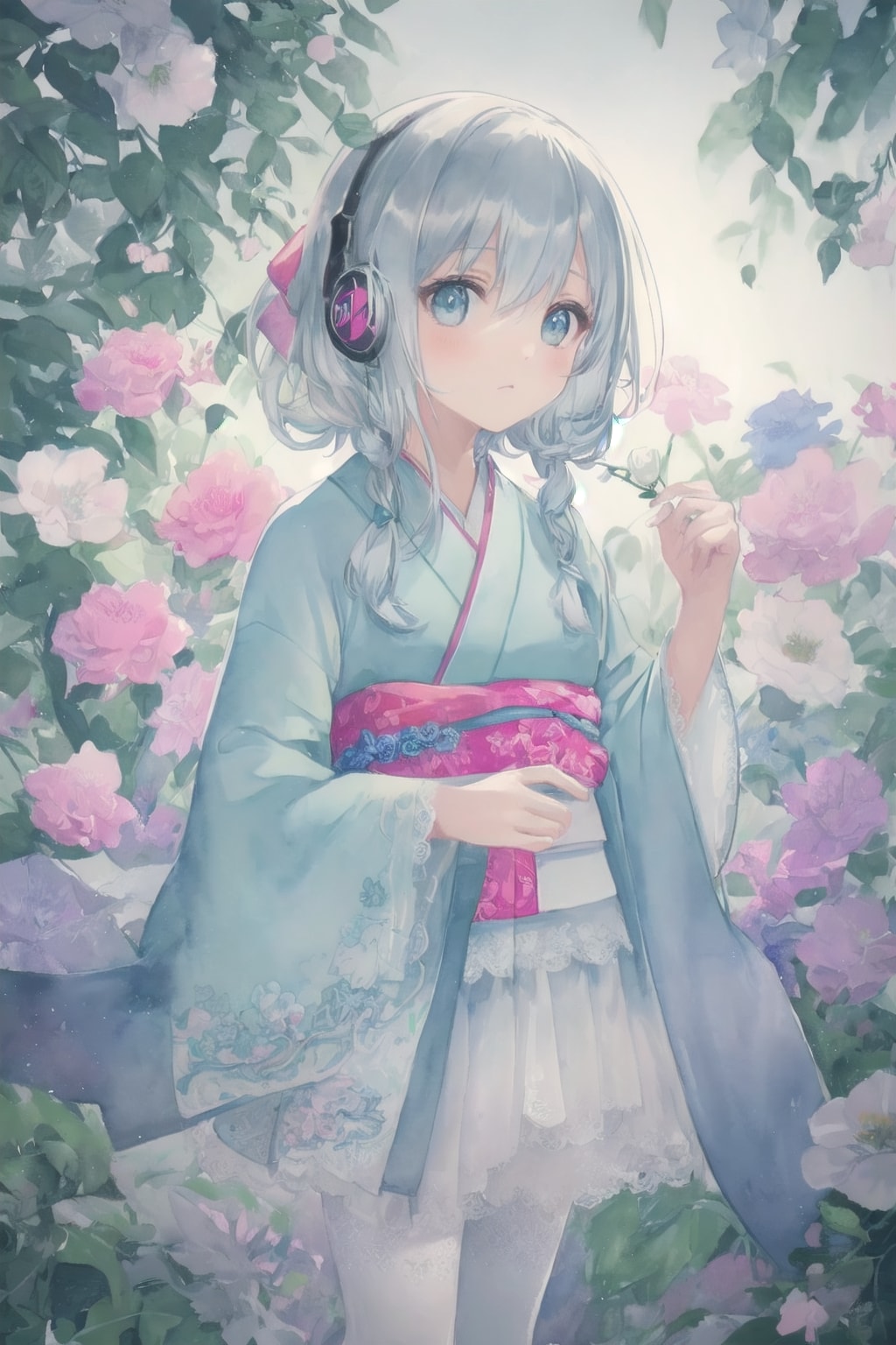 花とヘッドフォン