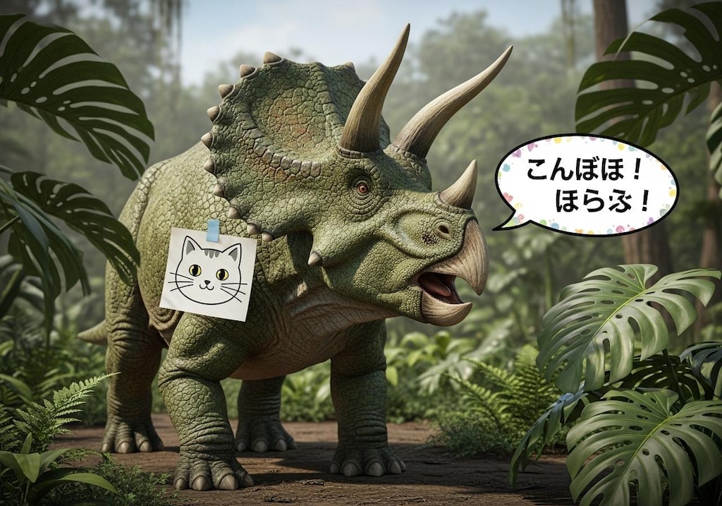 [張り紙見たよ]昨日はトリケラトプスを喋らせてた