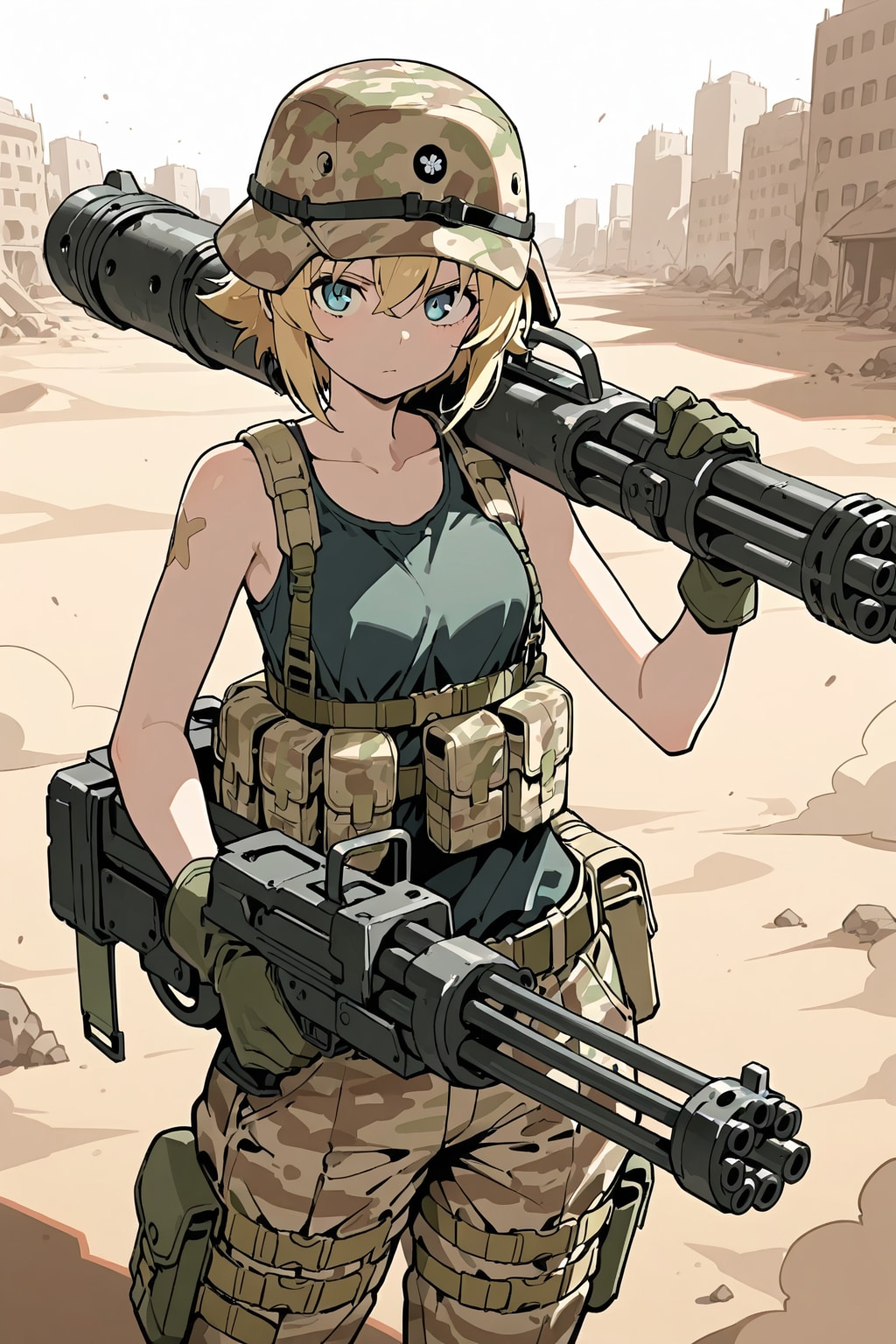 女性兵とミニガン