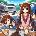 猫の集会に参加している小さな女の子 4枚目