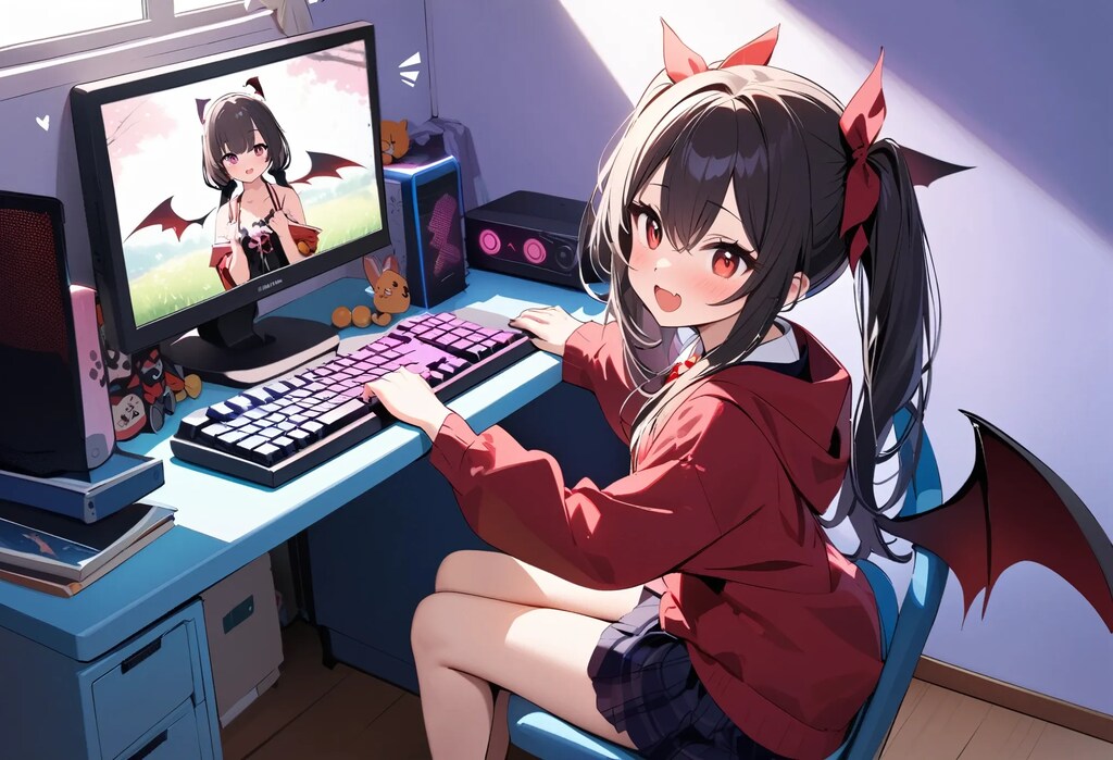 パソコンを嗜むかわいいヴァンパイア