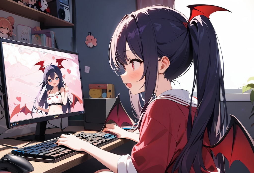パソコンを嗜むかわいいヴァンパイア