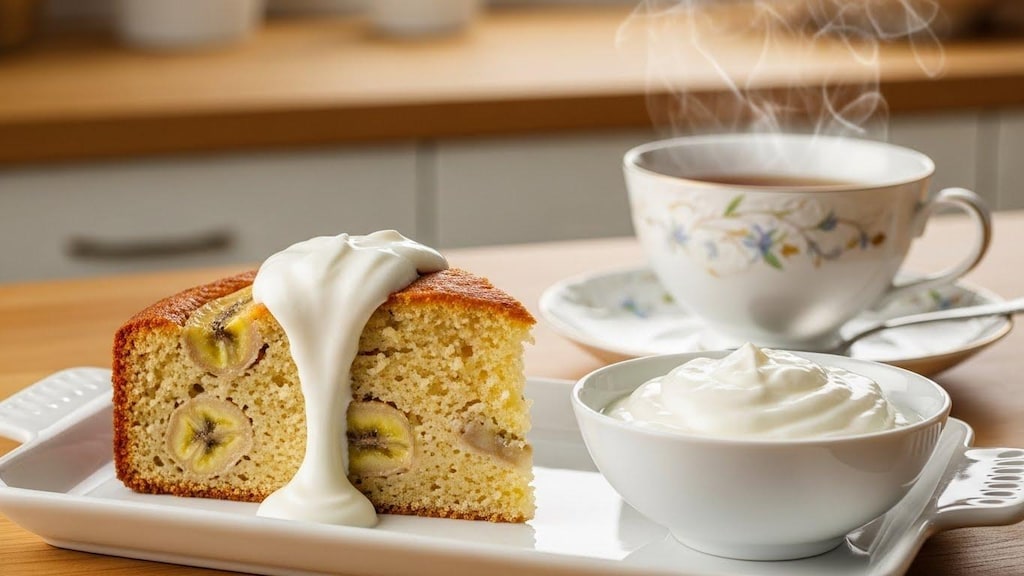 デザートのヨーグルトとバナナヨーグルトケーキのセット