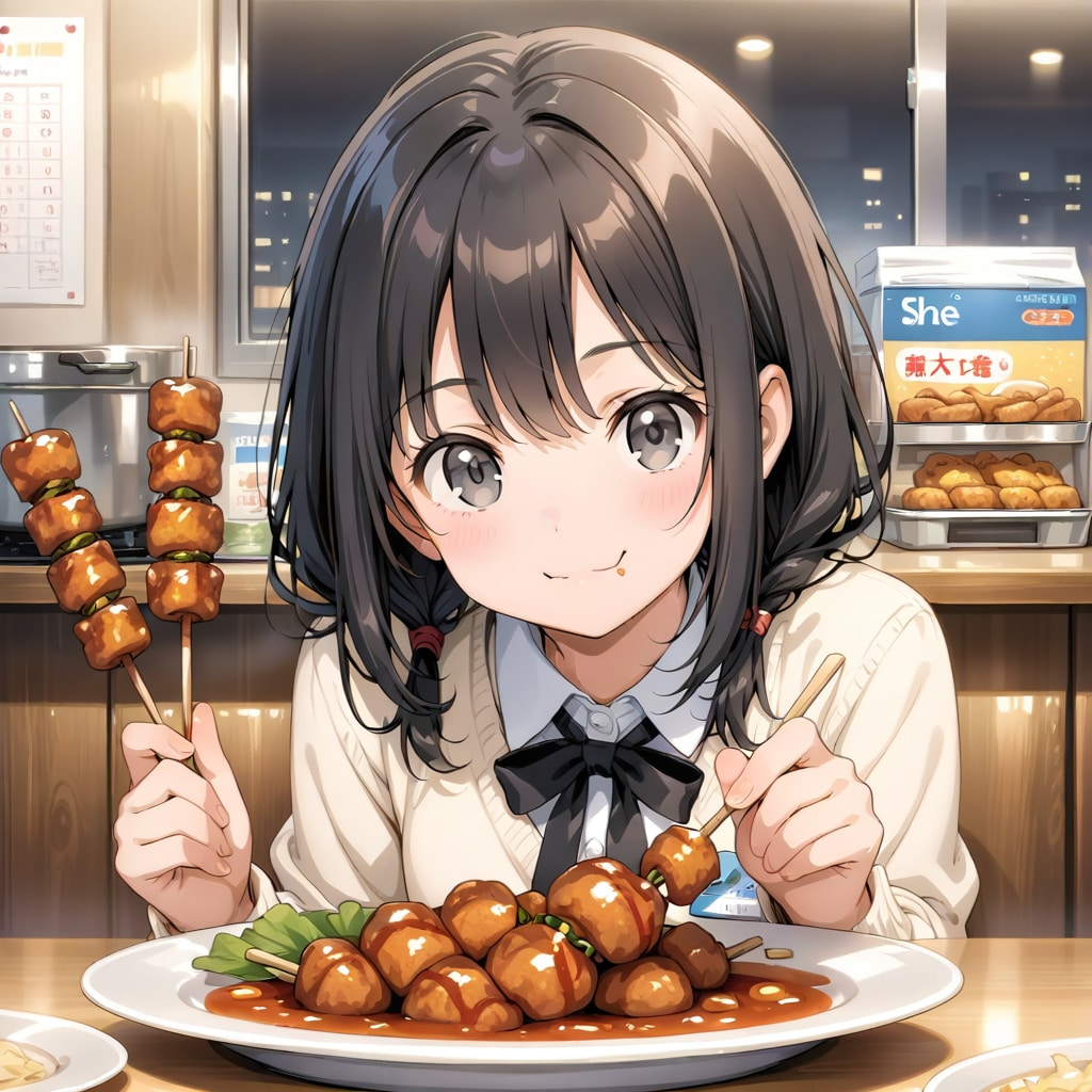 焼き鳥を食べる少女
