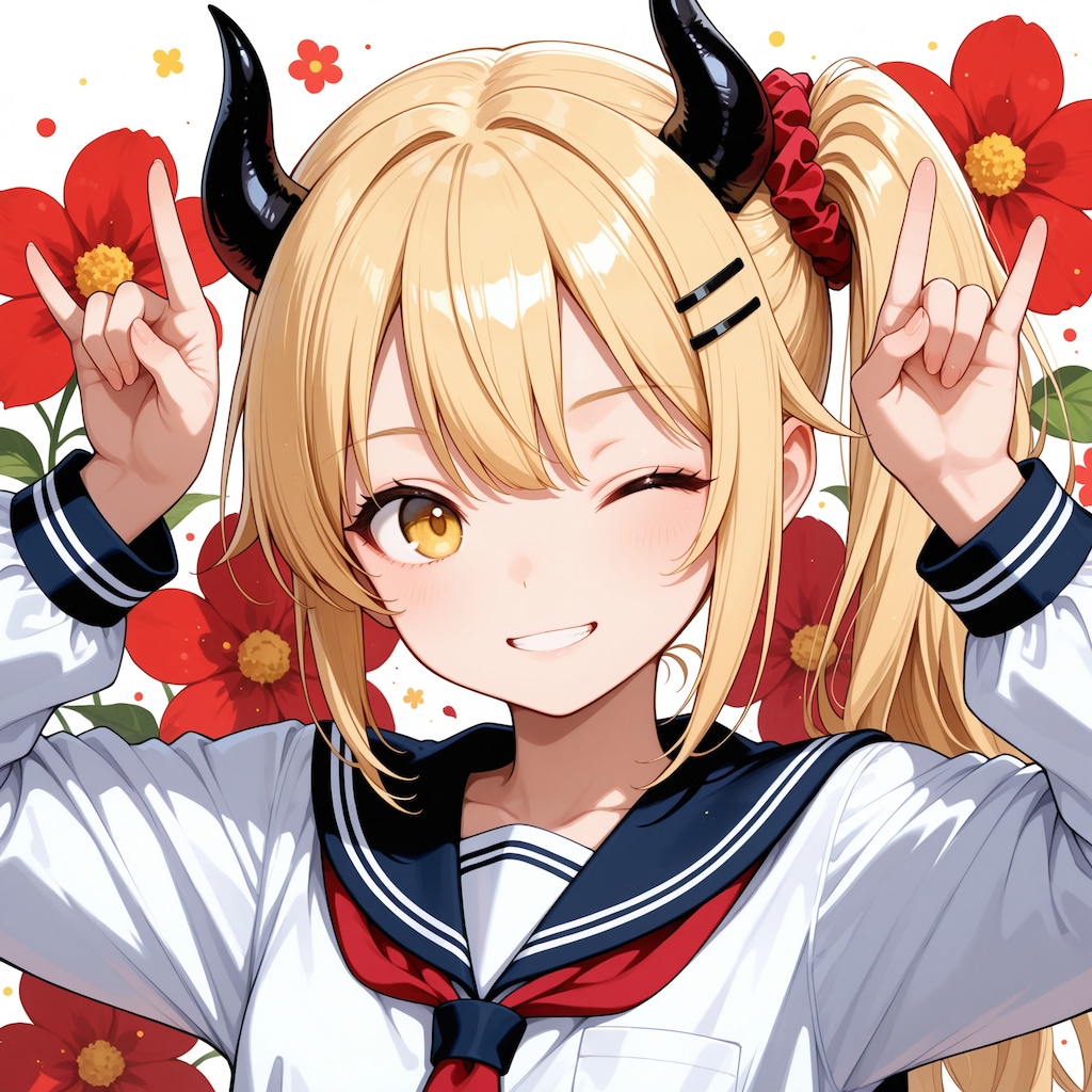 鬼のポーズな女鬼高生さん