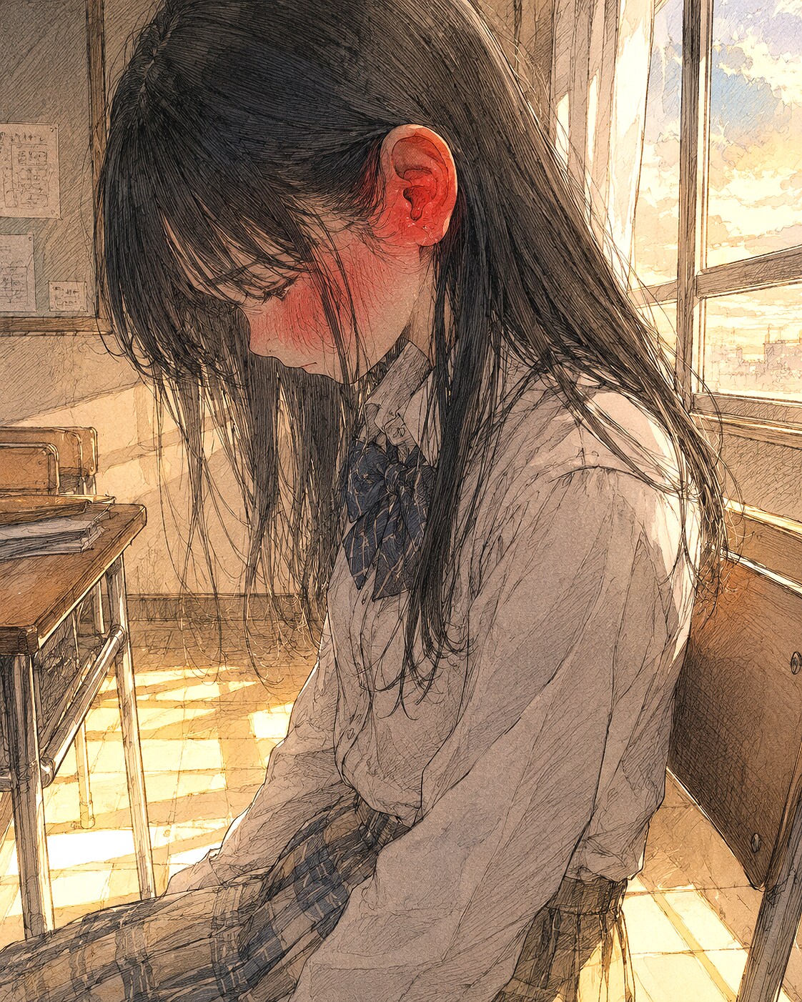 夕暮れの教室で | の人気AIイラスト・グラビア